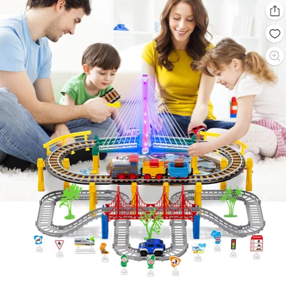 Yeahill Electric Train Set for Kids Ages 4-8 with Train Tracks Set & Car Tracks Lights Up Bridge Road Sign Realistic Sound Train Track Accessories Playset Boy Toys Birthday 4 5 6 7 8+ Year Old