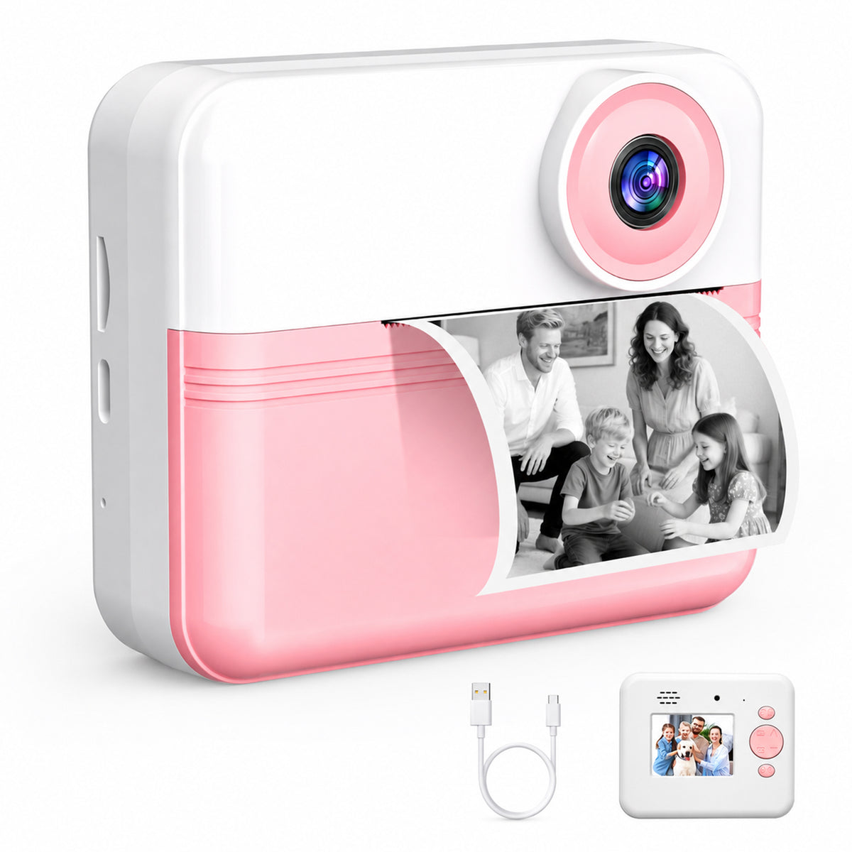 Kids Instant Print Camera, 1080P HD Digital Video Camera for Girls & Boys Age 3-12, Instant Camera with 2.4" IPS Screen, Long-Lasting Battery, 32GB Card, MP3 & Games, Christmas Birthday Gift Pink