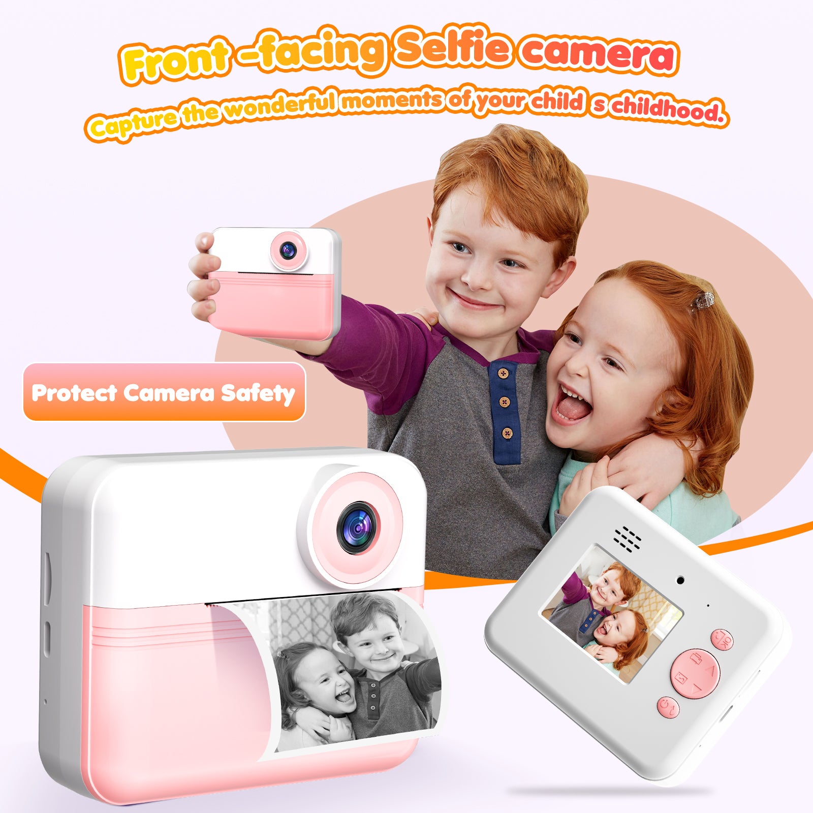 Kids Instant Print Camera, 1080P HD Digital Video Camera for Girls & Boys Age 3-12, Instant Camera with 2.4" IPS Screen, Long-Lasting Battery, 32GB Card, MP3 & Games, Christmas Birthday Gift Pink