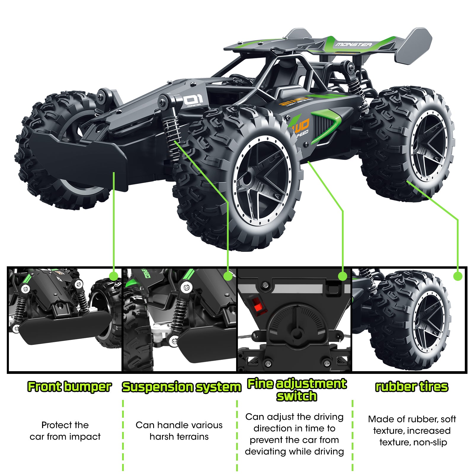 Yeahill Remote Control Car, 1:18 High Speed RC Cars, 20+ km/h Toy for Boys & Girls Gifts for Kids