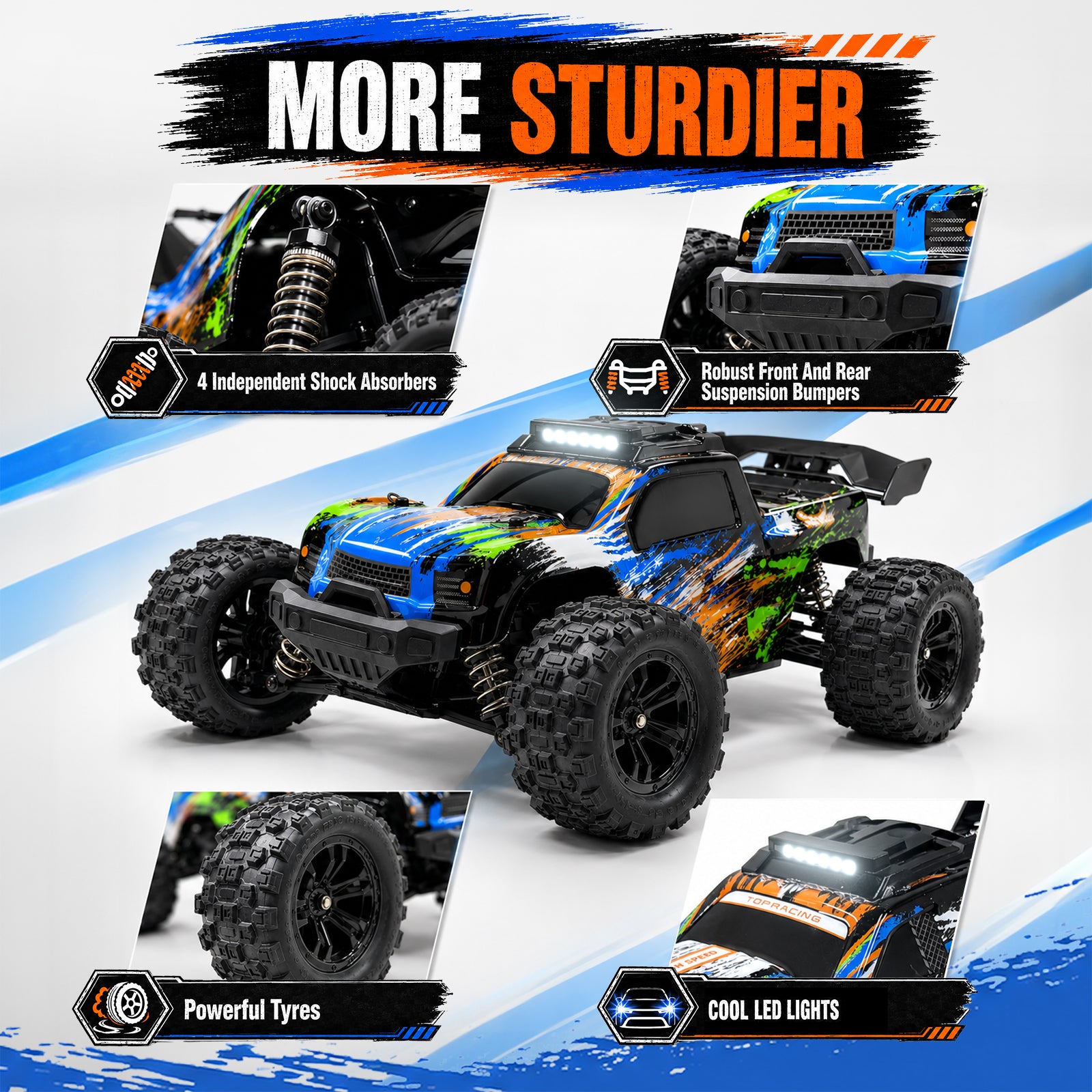 Yeahill 1:18 RC Car, 35 KM/H Remote Control Truck with 2 Batteries for 30 Min Playtime, Proportional Steering High Speed RC Cars for Adults and Kids