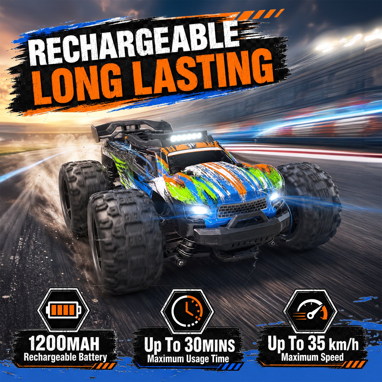 Yeahill 1:18 RC Car, 35 KM/H Remote Control Truck with 2 Batteries for 30 Min Playtime, Proportional Steering High Speed RC Cars for Adults and Kids