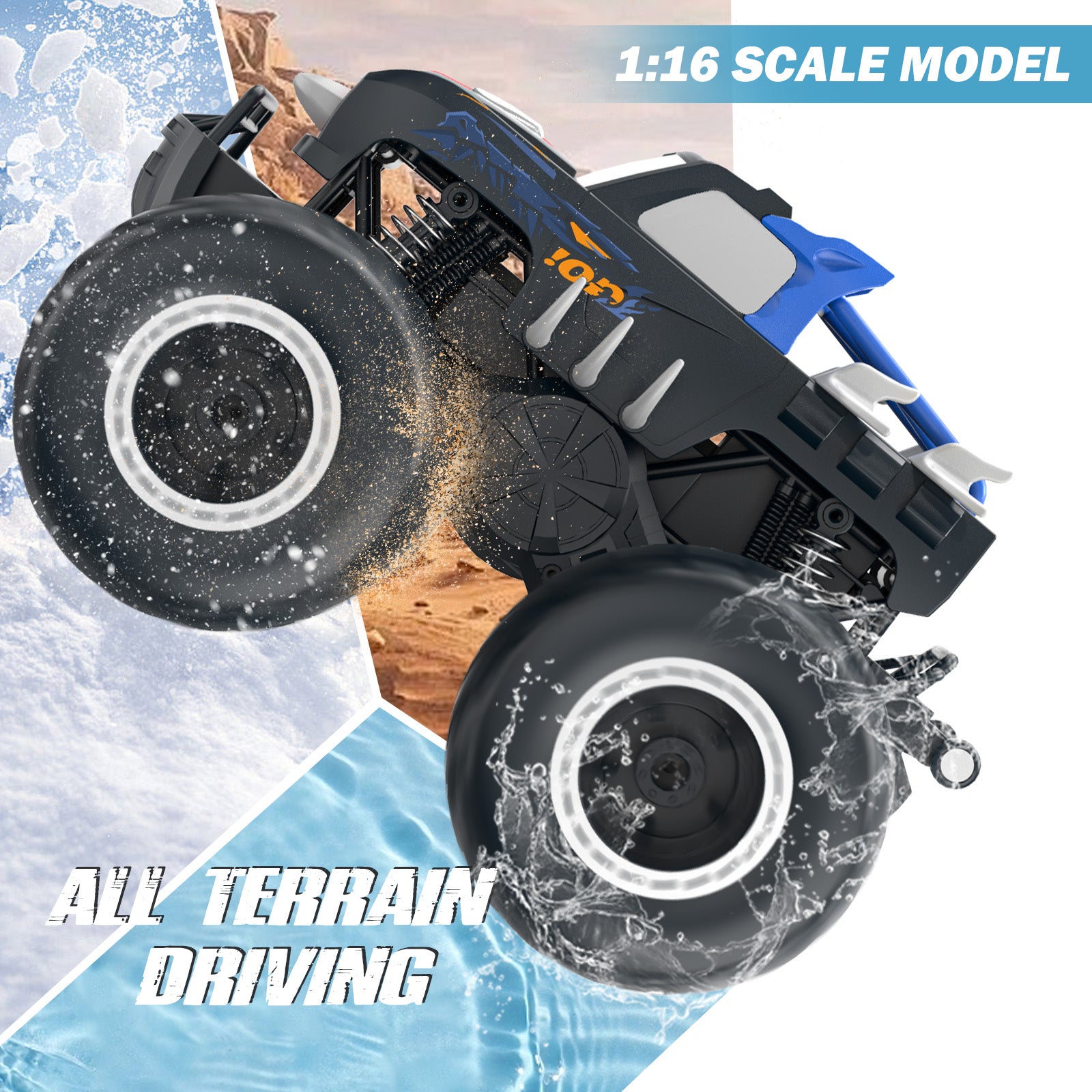 Yeahill 1:16 Remote Control Cars , Waterproof 4WD RC Monster Truck Toys Gifts for Kids Adults