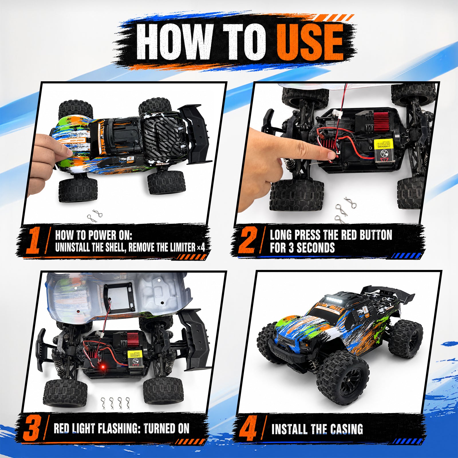 Yeahill 1:18 RC Car, 35 KM/H Remote Control Truck with 2 Batteries for 30 Min Playtime, Proportional Steering High Speed RC Cars for Adults and Kids
