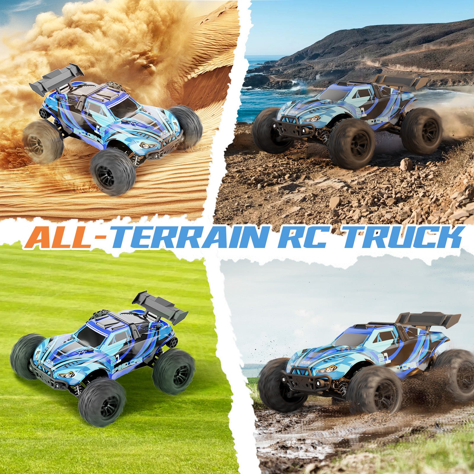 Yeahill 1:16 RC Car for Adults & Kids, All Terrain 4x4 Remote Control Car, 40+ km/H Off-Road RC Trucks, 40+ Mins Running High Speed Remote Control Trucks for Teen Boy Girl Gifts