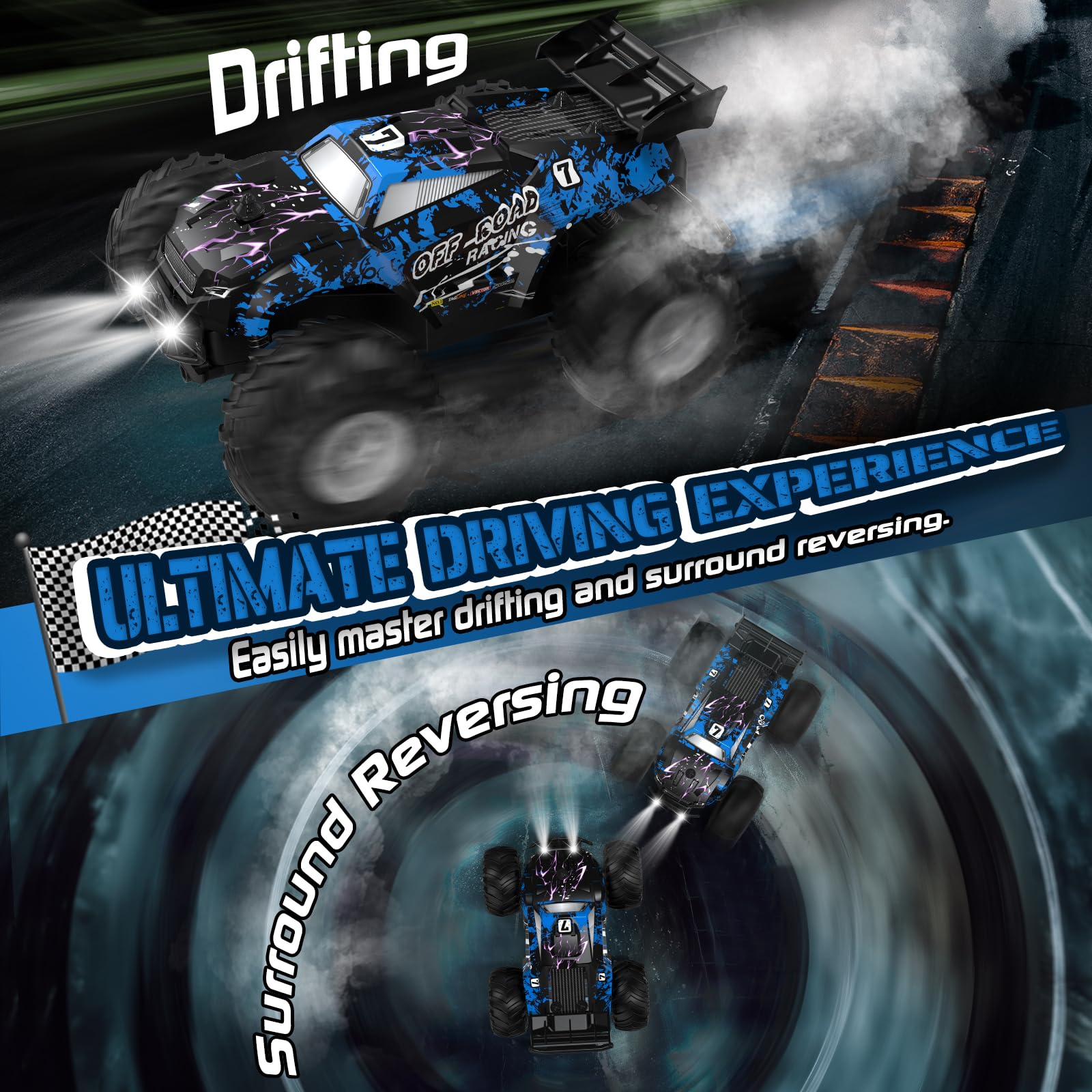 Yeahill Remote Control Car, All-Terrain Remote Control Truck for Boys, Rechargeable Rc Truck with LED, 1:20, 10KM/H, 2 Motors, 2.4GHZ, Speed Friendly, Sturdy, Rc Cars for Christmas, Kids, Beginner