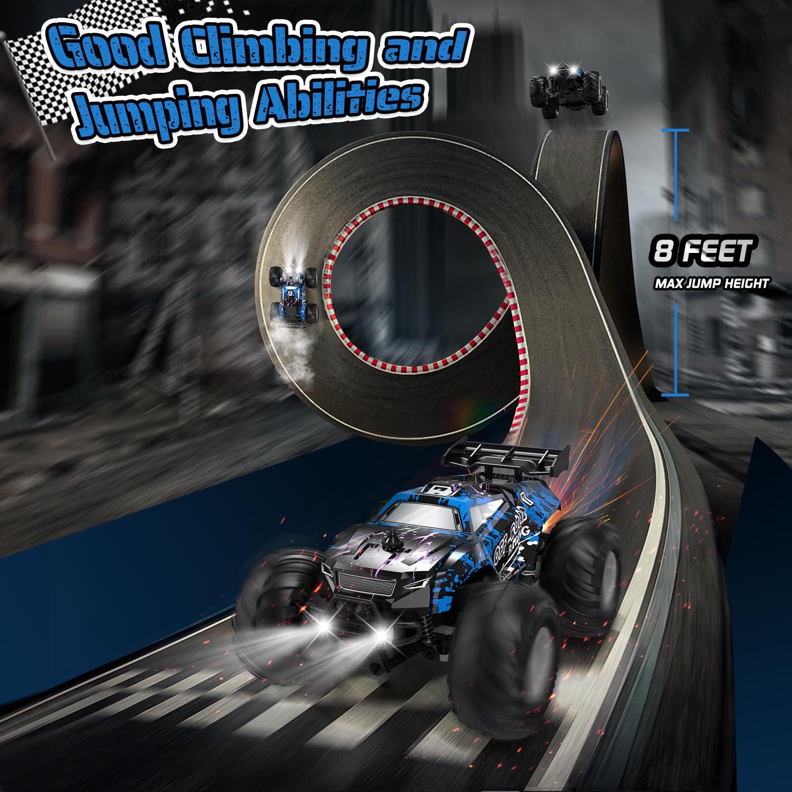 Yeahill Remote Control Car, All-Terrain Remote Control Truck for Boys, Rechargeable Rc Truck with LED, 1:20, 10KM/H, 2 Motors, 2.4GHZ, Speed Friendly, Sturdy, Rc Cars for Christmas, Kids, Beginner