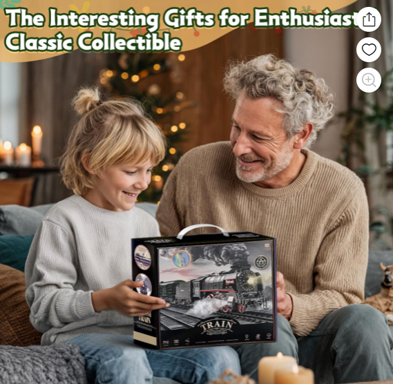 Yeahill Electric Train Set, Remote Control Train Toys with Luxury Track & Glowing Passenger Carriages, with Smoke, Light and Sound, for 3+ Years Old Boys Gifts, Plastic